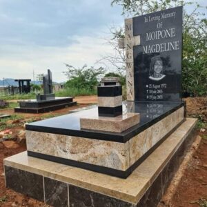COLONIAL GOLD AND INDIAN BLACK GALAZY GRANITE SLAB MEMORIAL TOMB