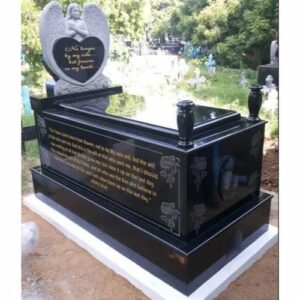 INDIAN BLACK GALAZY GRANITE SLAB WITH ENGRAVED HEAD STONE